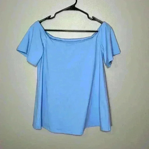 Susana Monaco Light Blue Off Shoulder Swing Short Sleeve Top Size Small EUC - Picture 3 of 10